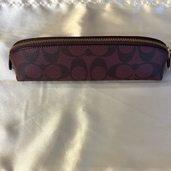 Coach Signature Brown and Burgundy Pencil Case - Picture 6 of 6